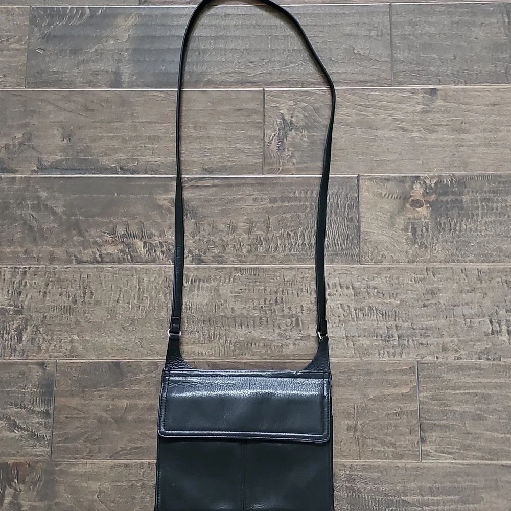 Vintage Rare Fossil Black Leather Crossbody Bag